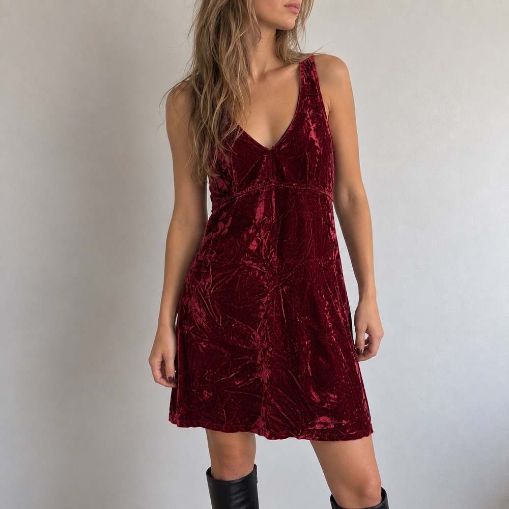 Vintage 90s TRIPP NYC Burgundy Velvet Mini Dress Medium Whimsigoth Goth